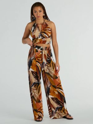 Vacay Ready Tropical Knit Wide-Leg Pants