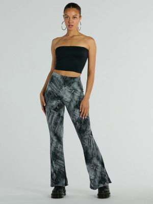 Got The Blues High Rise Denim Print Flare Pants