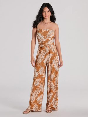 Prep For Paradise Strapless Tropical Jumpsuit