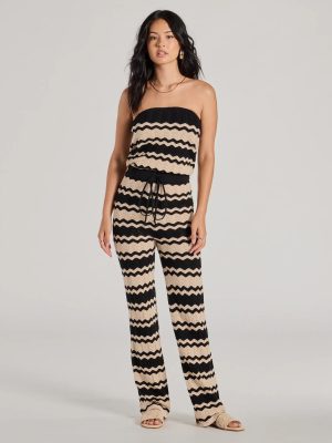 Stylish In Stripes Strapless Wide Leg Knit Jumpsuit