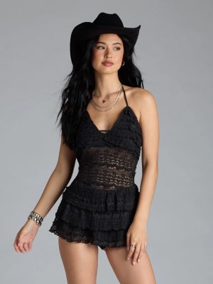 Sheerly A Good Time Halter Lace Romper