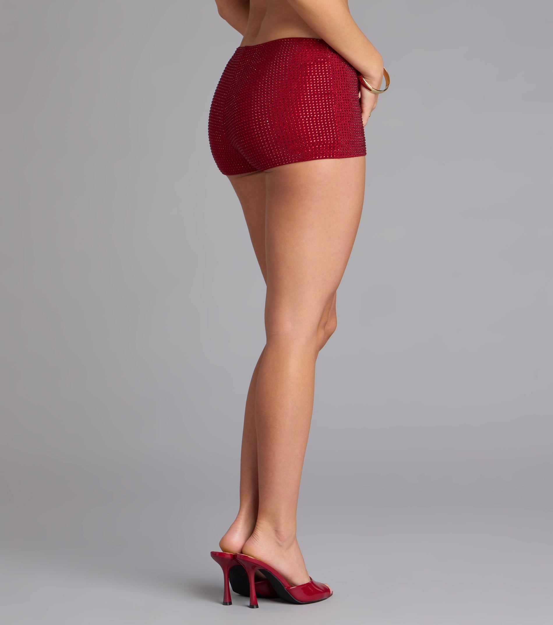 Shine Check Rhinestone Hot Shorts - Image 6