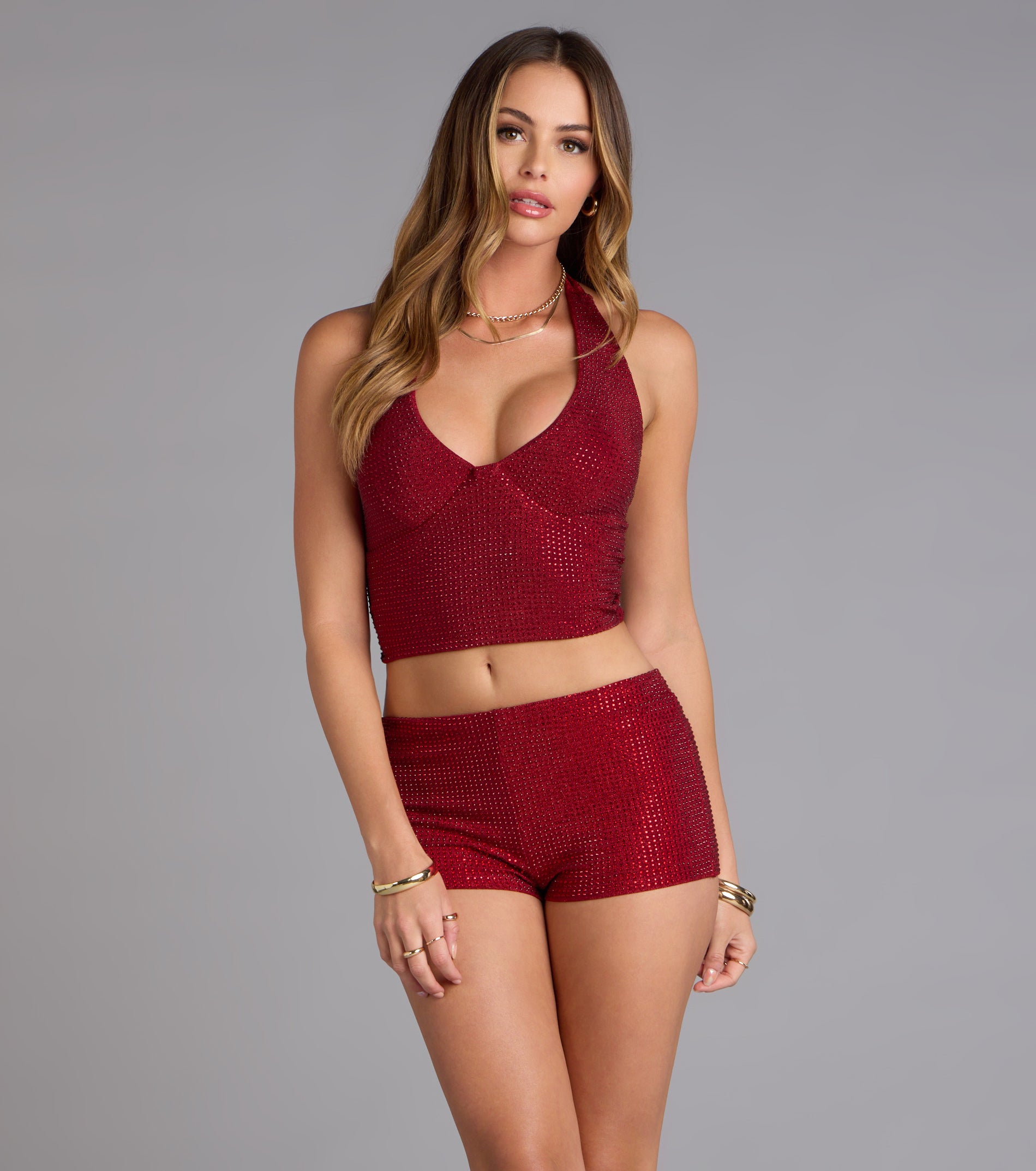 Shine Check Rhinestone Hot Shorts - Image 8