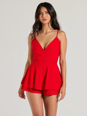 Adoring Style V-Neck Tie Eyelet Skater Romper
