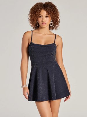 Take Me Dancing Cowl Neck Skater Glitter Romper