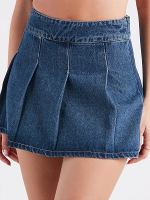 Like A Dream Pleated Skater Denim Skirt