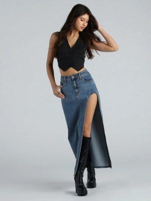 Sound The Alarm High Slit Denim Maxi Skirt