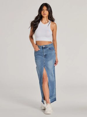 Coolest Vibe High Slit Denim Maxi Skirt