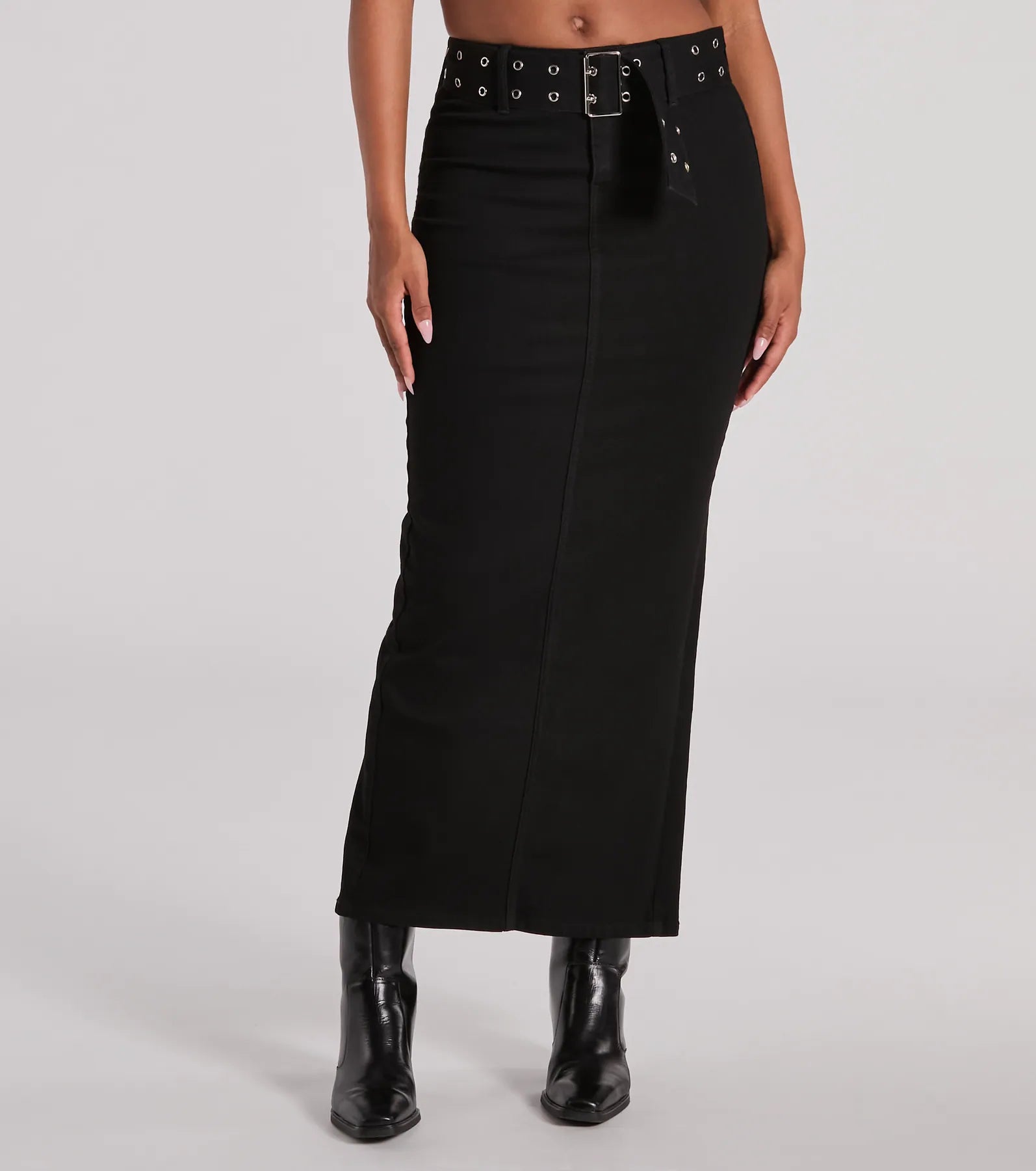 Exceptionally Cool High-Rise Belted Denim Maxi Skirt - Image 4