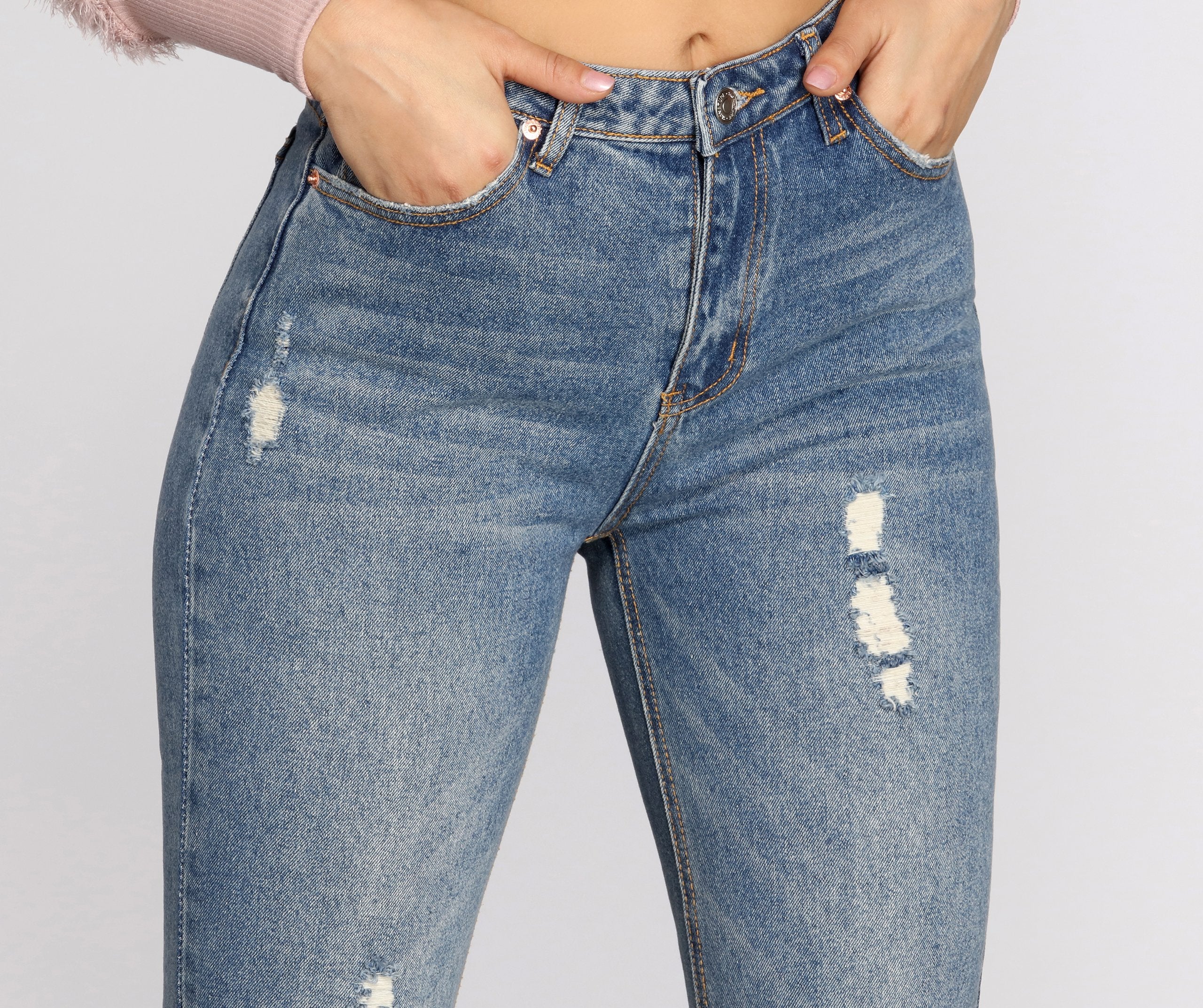 High Waist Distressed Denim Pants - Image 5