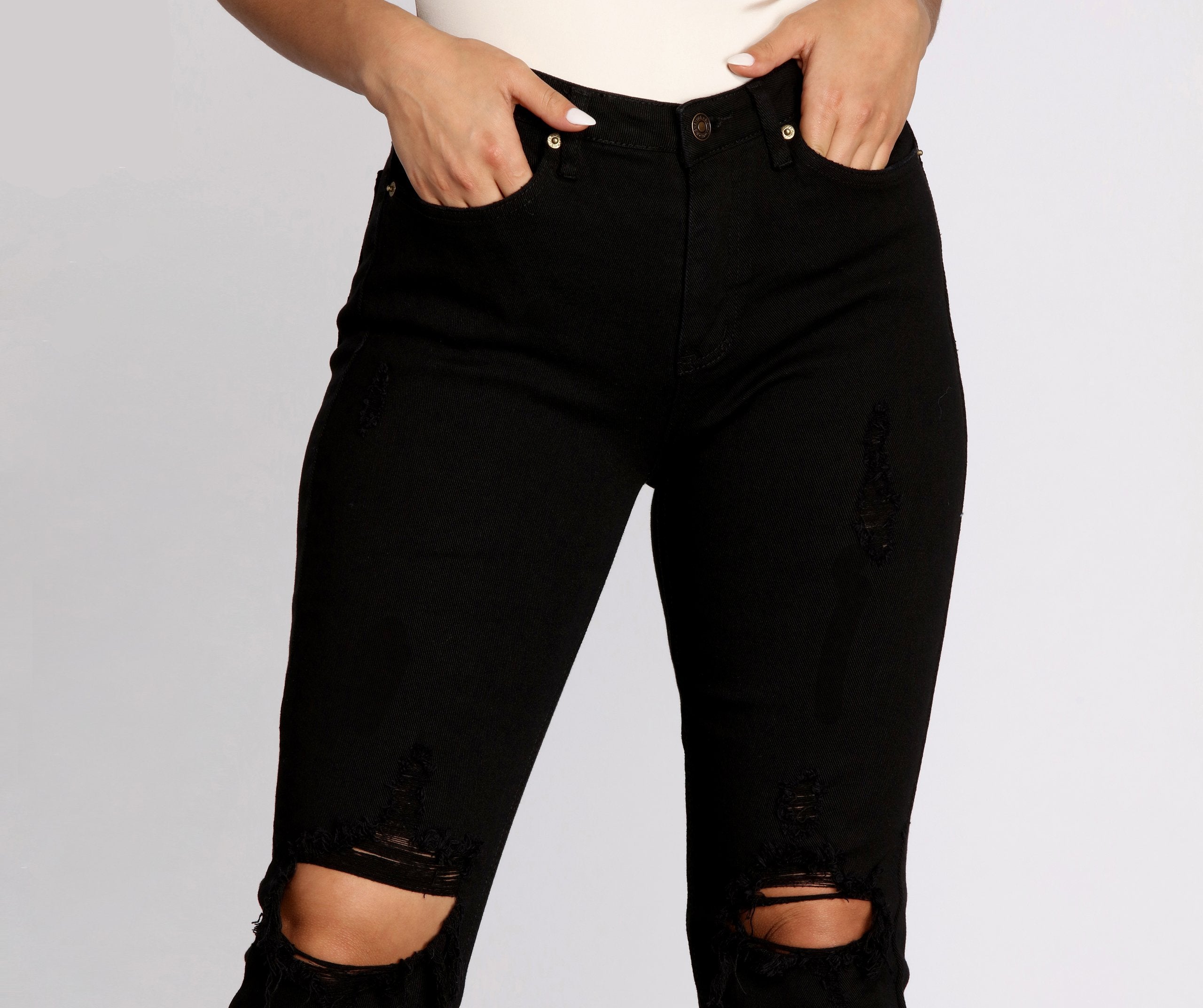 High Waist Distressed Denim Pants - Image 13