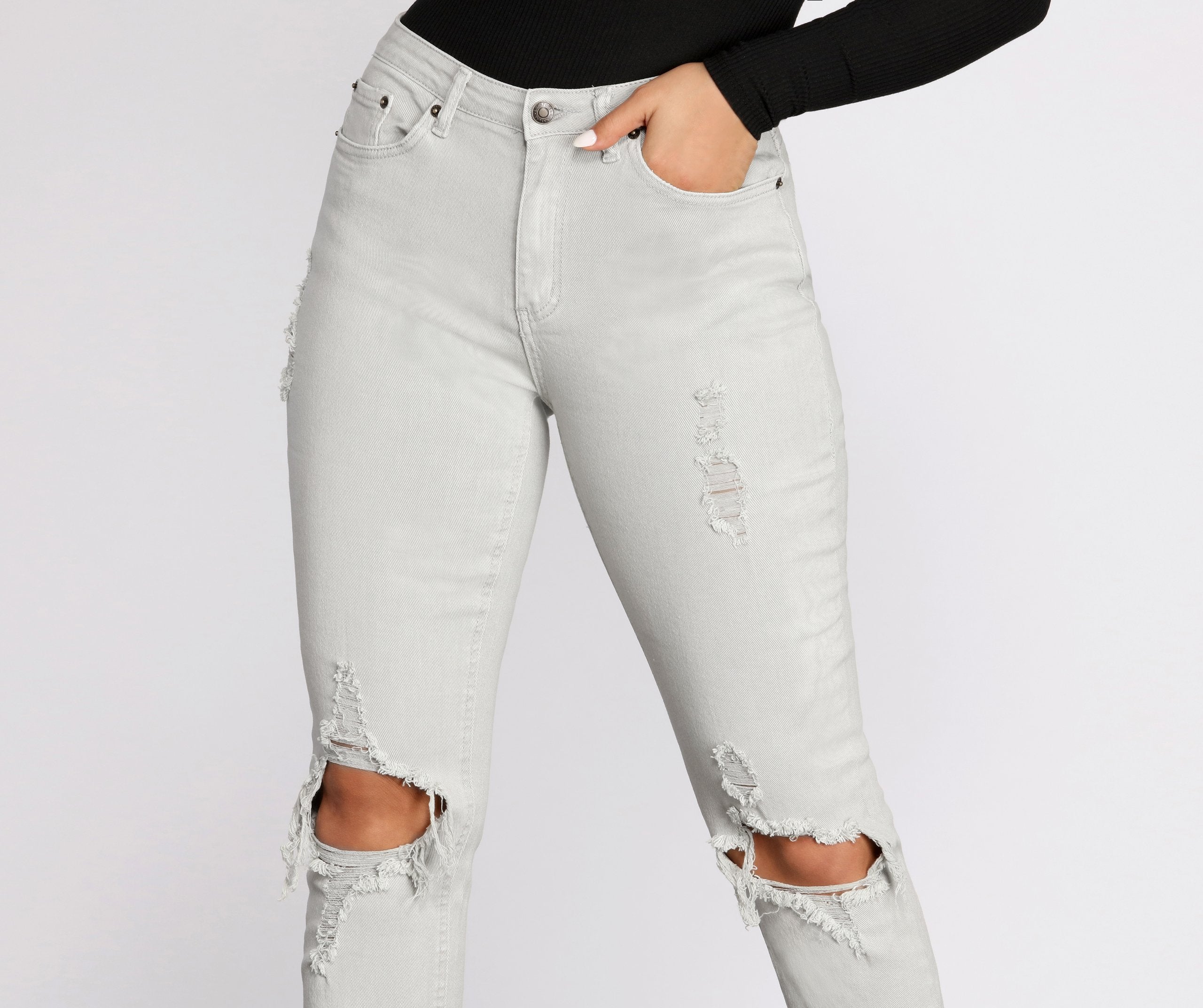 High Waist Distressed Denim Pants - Image 16