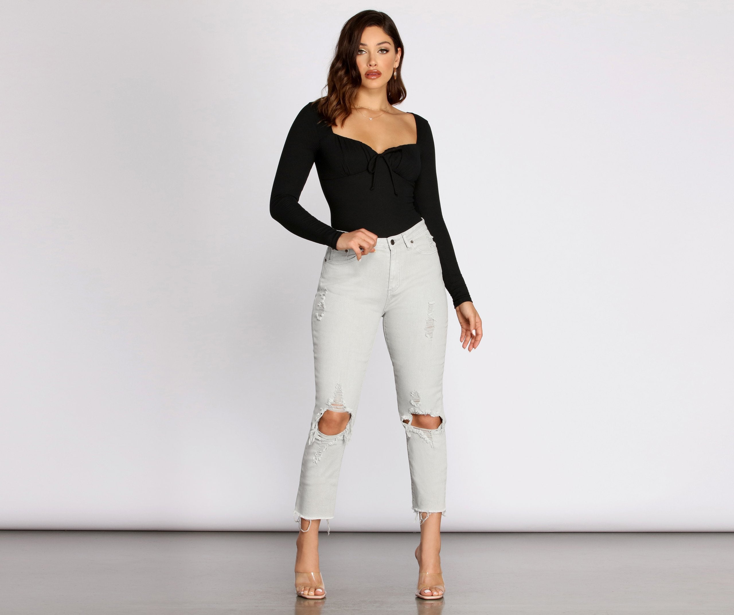High Waist Distressed Denim Pants - Image 17