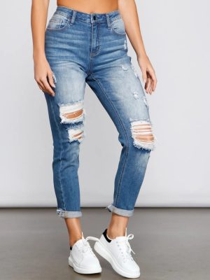 Amanda High-Rise Destructed Cuffed Boyfriend Jeans