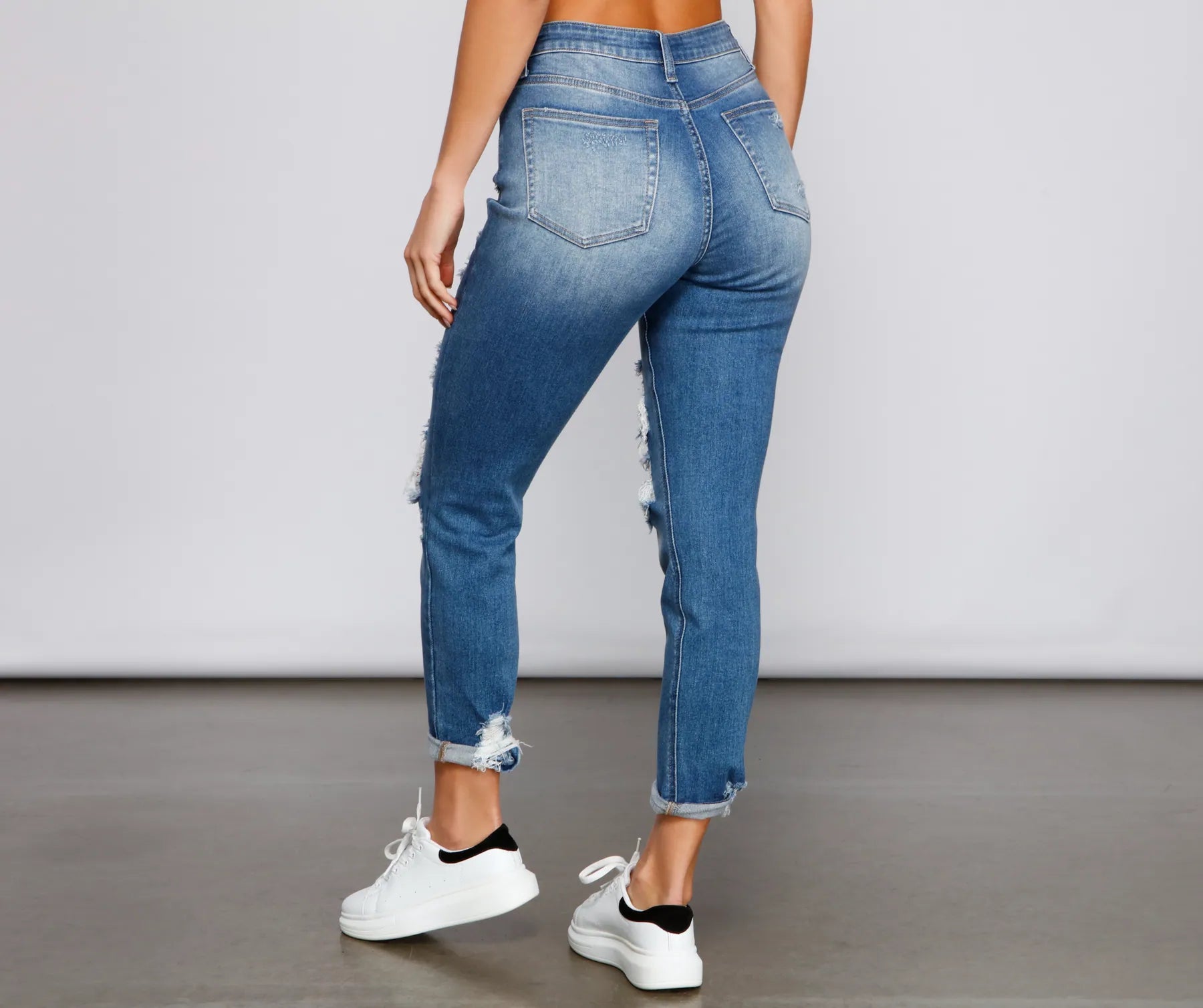 Amanda High-Rise Destructed Cuffed Boyfriend Jeans - Image 2