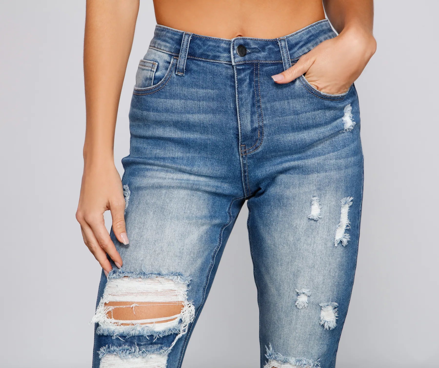 Amanda High-Rise Destructed Cuffed Boyfriend Jeans - Image 3
