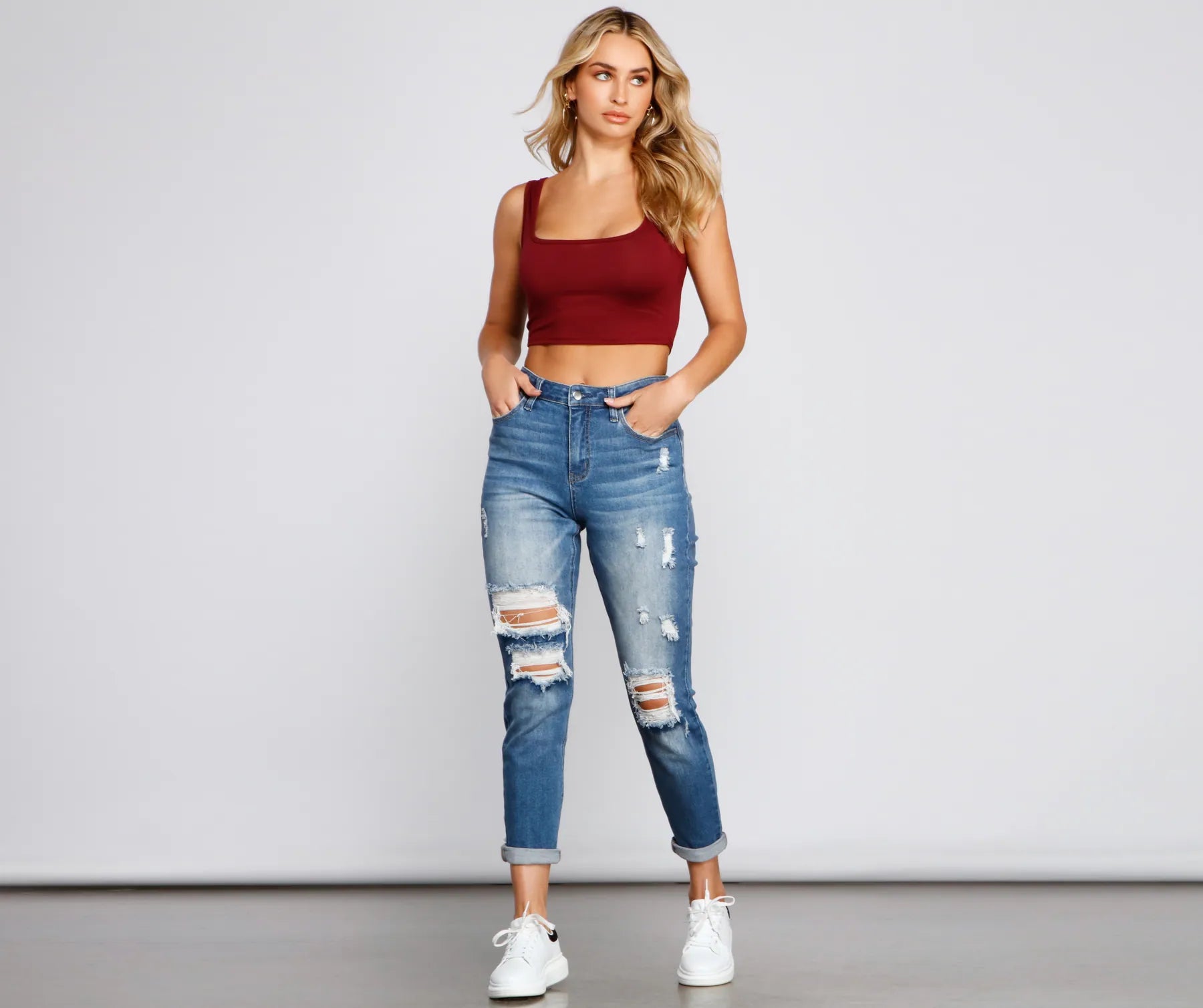 Amanda High-Rise Destructed Cuffed Boyfriend Jeans - Image 4