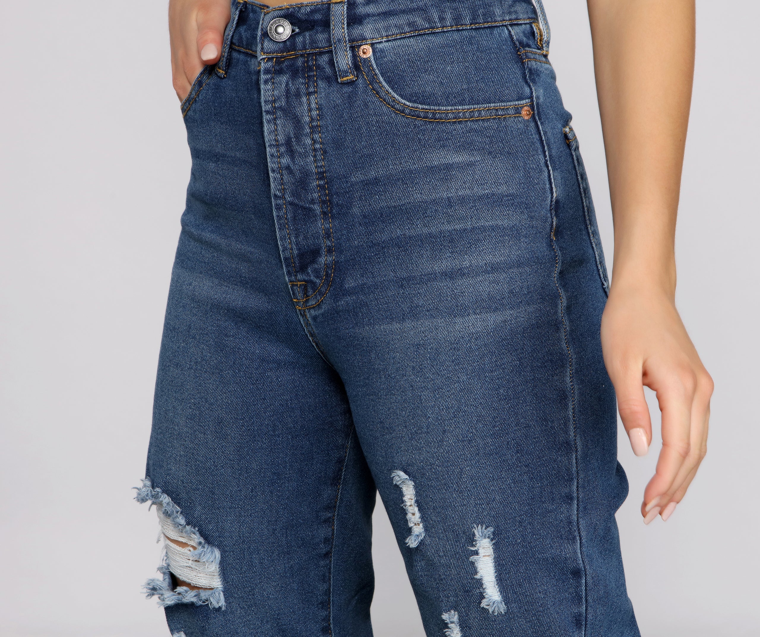 Iconic High Rise Destructed Boyfriend Jeans - Image 8