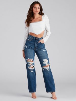 Gotta Be Chic High Rise Destructed Mom Jeans