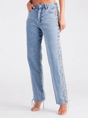 Glam Icon Rhinestone Lace-Up Jeans