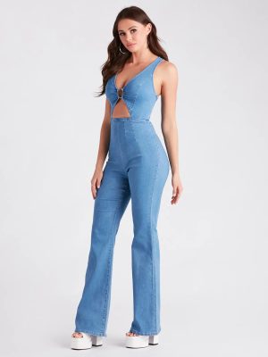 Retro Fab Flare-Leg Denim Jumpsuit