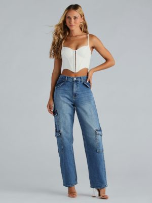 Mid-Rise Cargo-Style Baggy-Leg Jeans