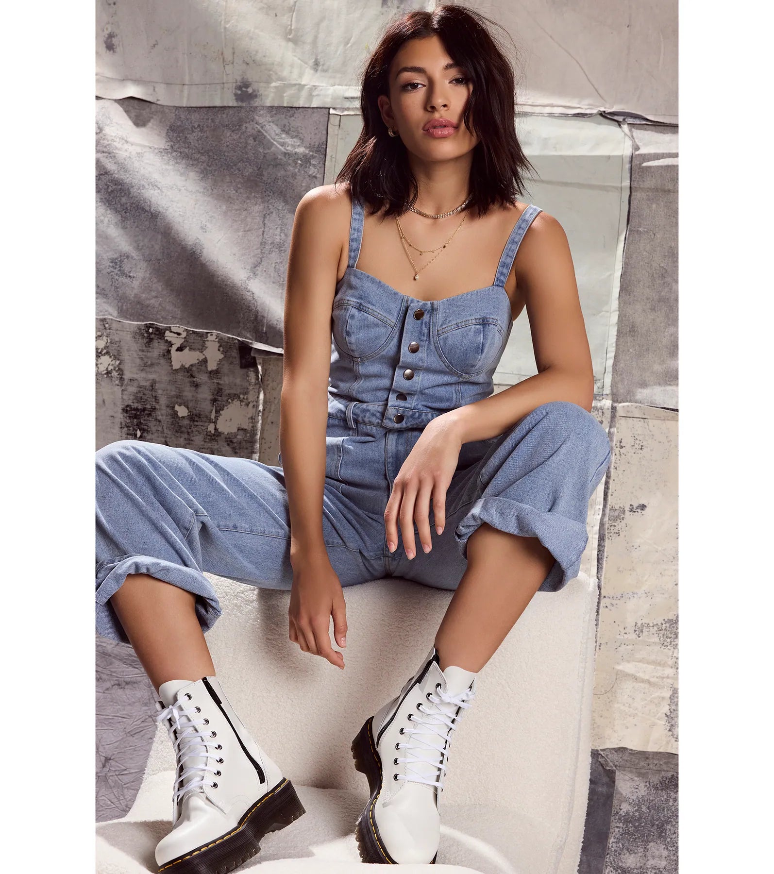 Trendy Perfection Button Up Wide Leg Denim Jumpsuit - Image 5