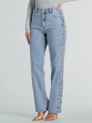 Trendy Business High-Rise Lace-Up Denim Jeans