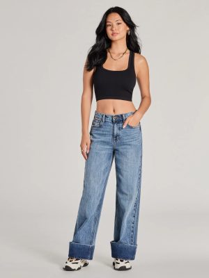 Cool Trend High-Rise Cuffed Wide-Leg Denim Jeans