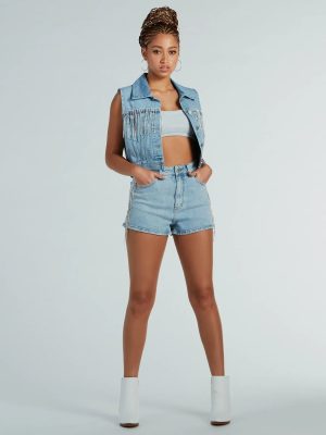 Life Of the Party Rhinestone Fringe Denim Shorts