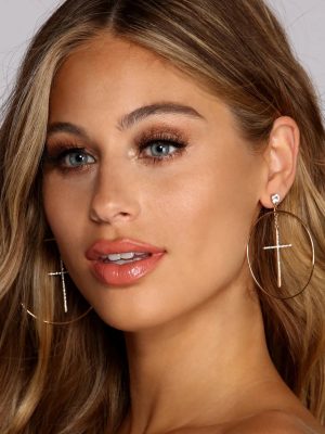 Cross Drop Hoop Earrings