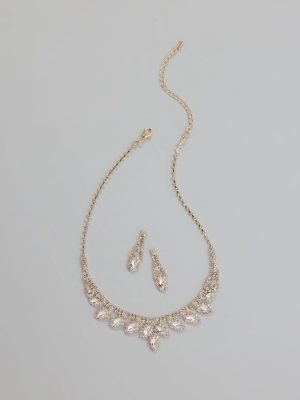 Glam Marquise Rhinestone Necklace And Earrings Set