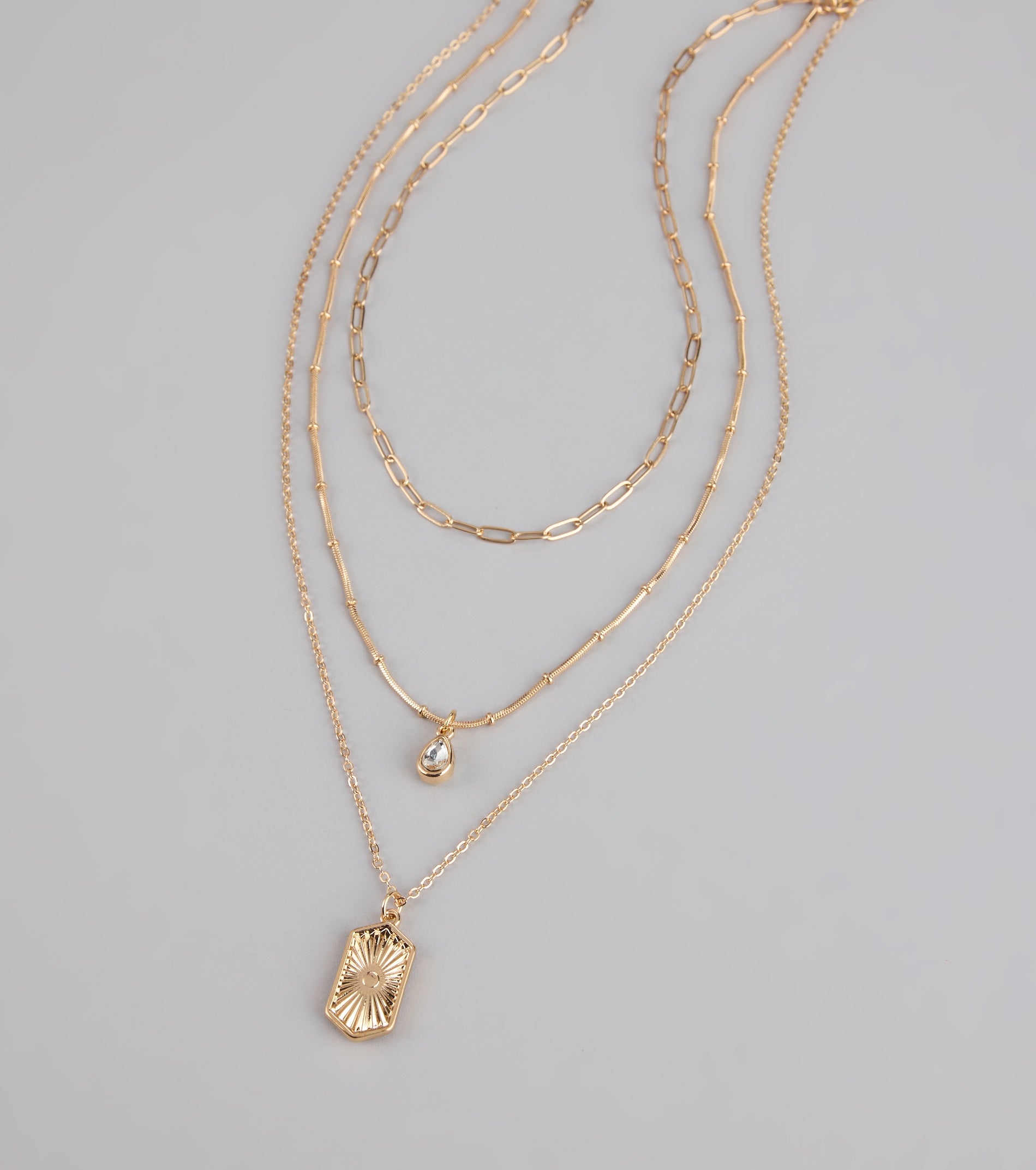 Stacked Up Layered Chain Charm Necklace - Image 3