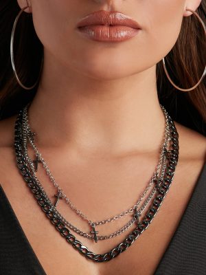 Chic Edge Layered Cross Chain Necklace Set