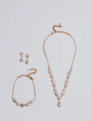 Luxe Elegance Rhinestone And Pearl Lariat Necklace Set