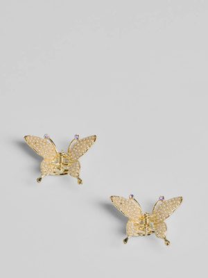 Adorable Pearl And Rhinestone Butterfly Hair Clip Set
