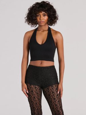 Day Or Night Halter V-Neck Crop Top