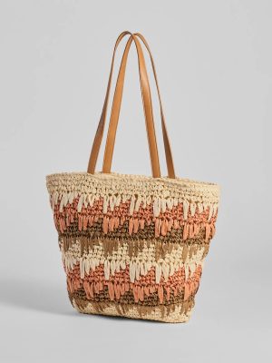 Paradise Bound Braided Striped Straw Tote Bag