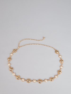 Opulent Touch Faux Pearl Chain Belt