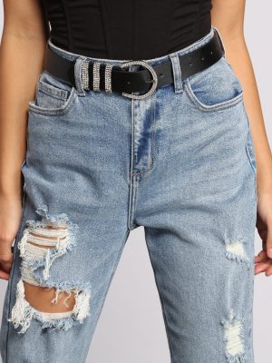 Triple Rhinestone Faux Leather Buckle