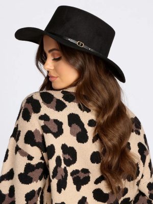 Faux Wool Belted Boater Hat