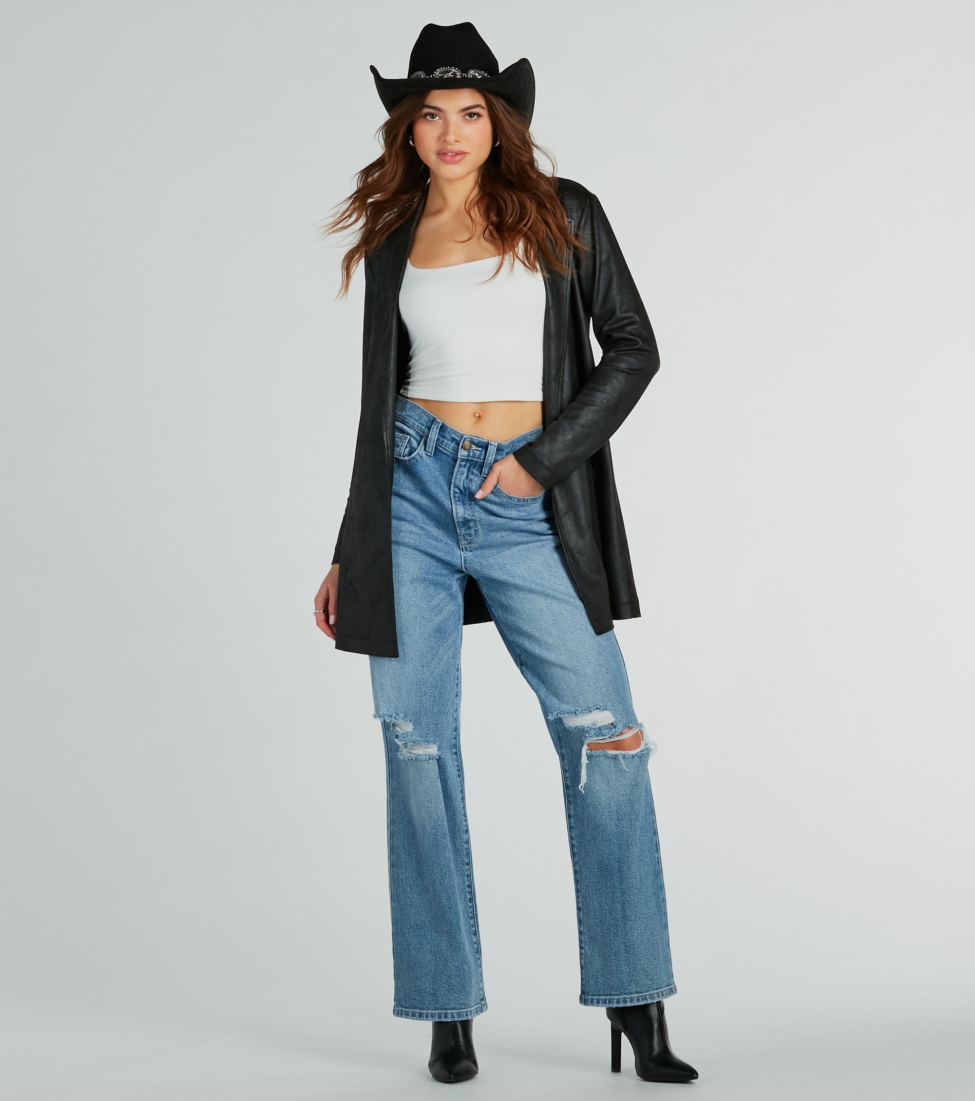 Western Trends Oval Chain Trim Cowboy Hat - Image 2