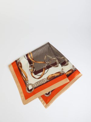 Chic Chain Houndstooth Print Satin Scarf