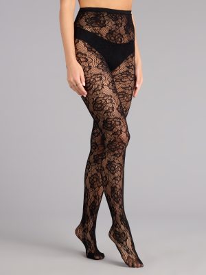 Dark Bloom Floral Lace Fishnet Tights