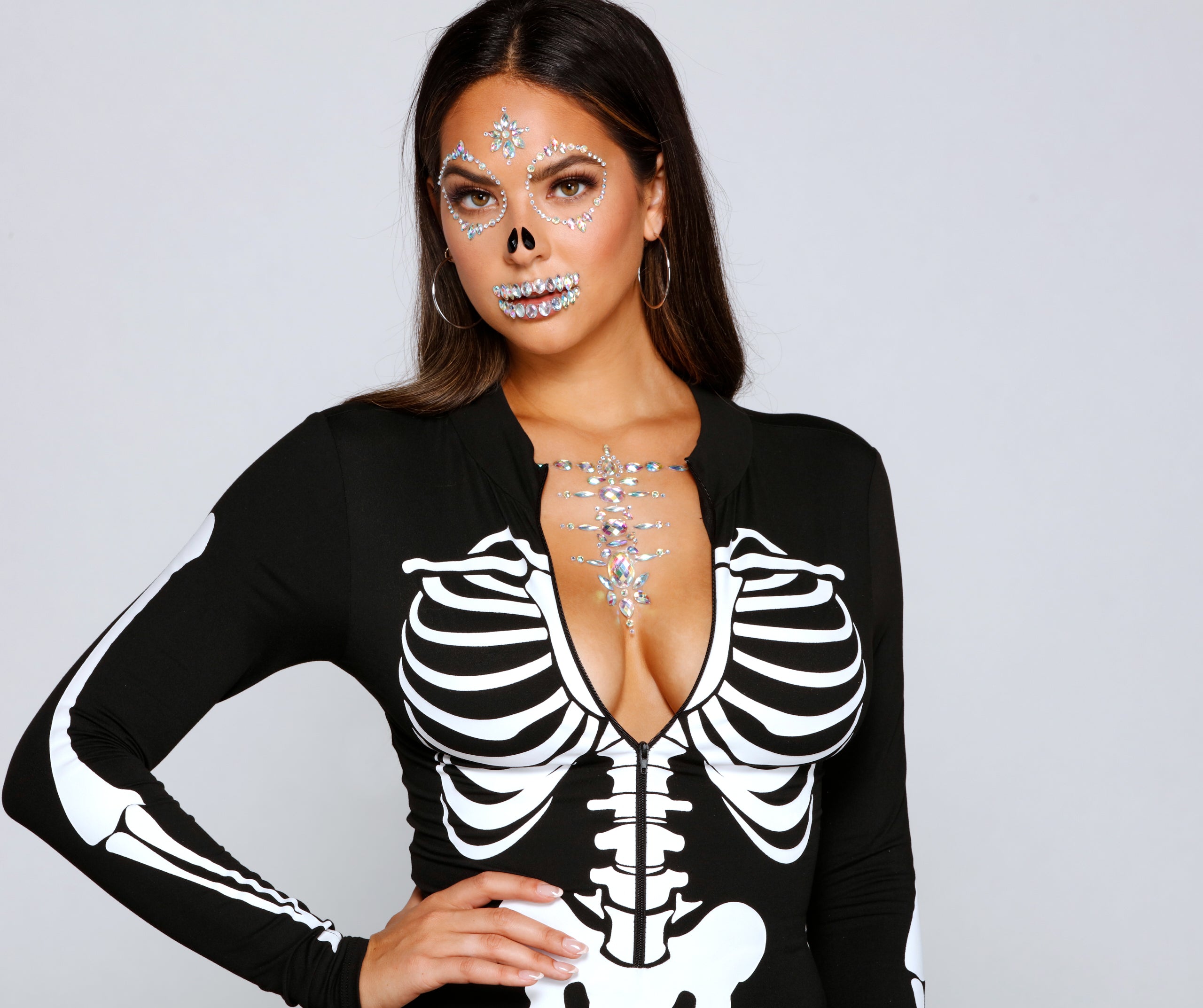 Spooky Skeleton Adhesive Body and Face Iridescent Gems - Image 2