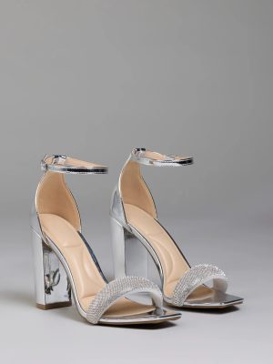 Bling On The Sparkle Rhinestone Metallic Block Heels