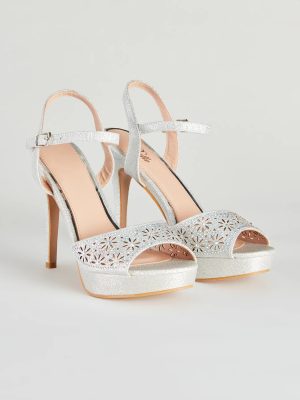 Time To Strut Glitter Flower Stiletto Heels