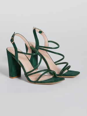 Hollywood Glamour Rhinestone Strappy Block Heels