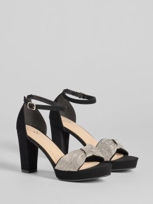 Gift Of Glam Rhinestone Bow Strap Platform Heels