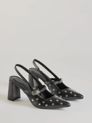 Chic Studded Faux Leather Sling-Back Pumps